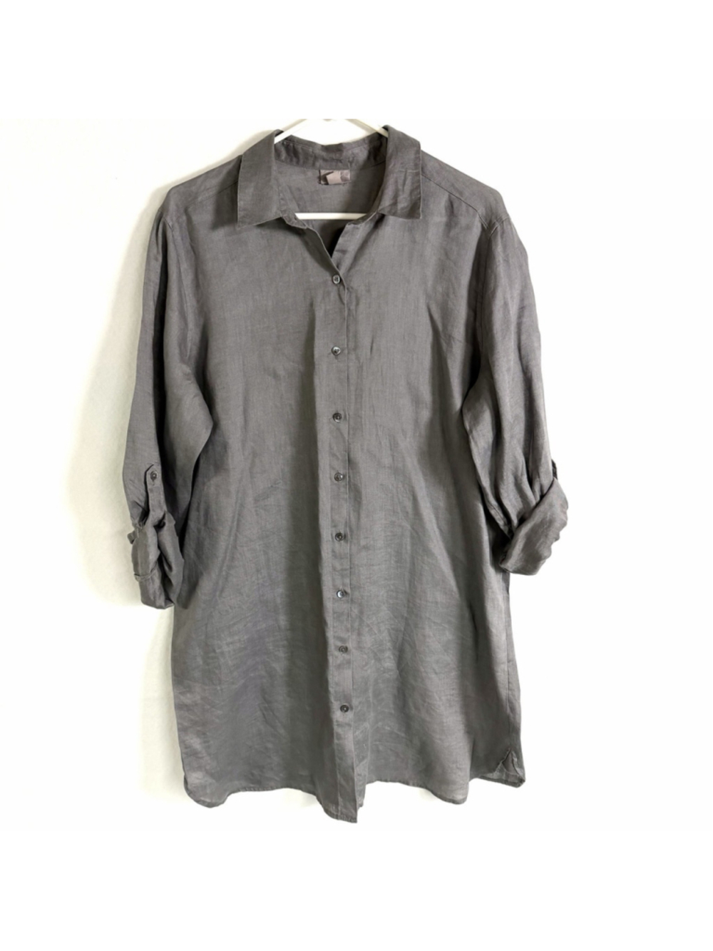 J.Jill 100% Linen Shirt Dress Womens M Grey Button Down Minimalist Casual Resort
